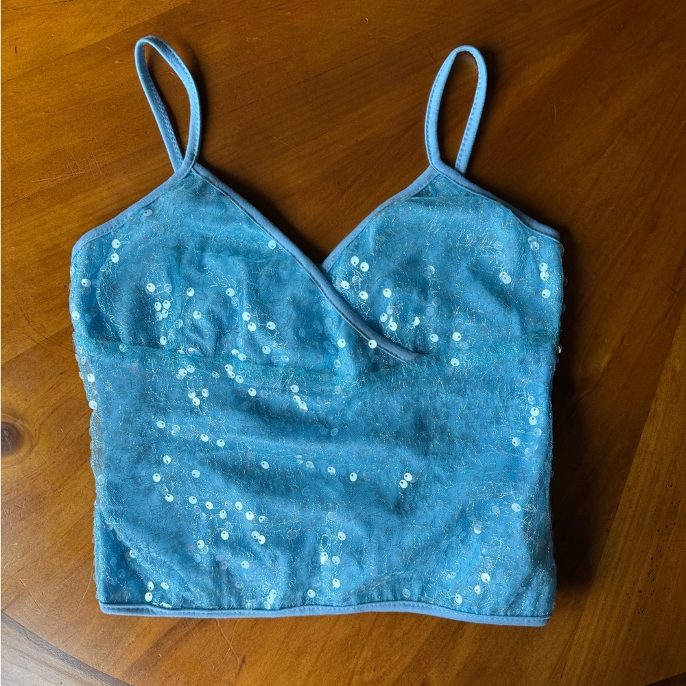 Blue Sequin Crop Top